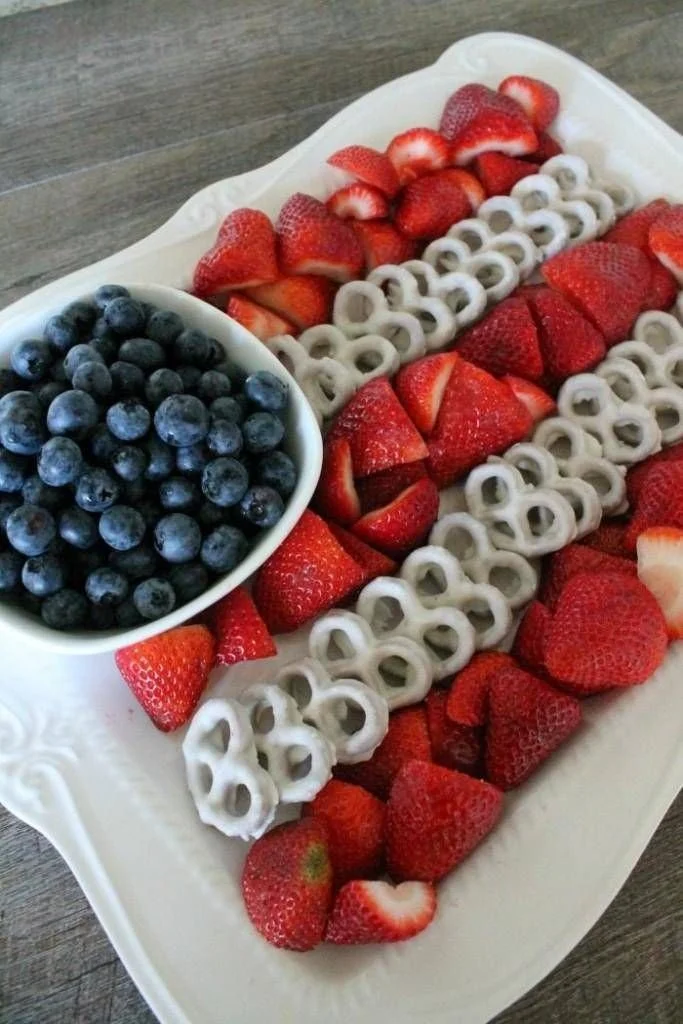 Colorful 4th of July fruit platter designed as an American flag