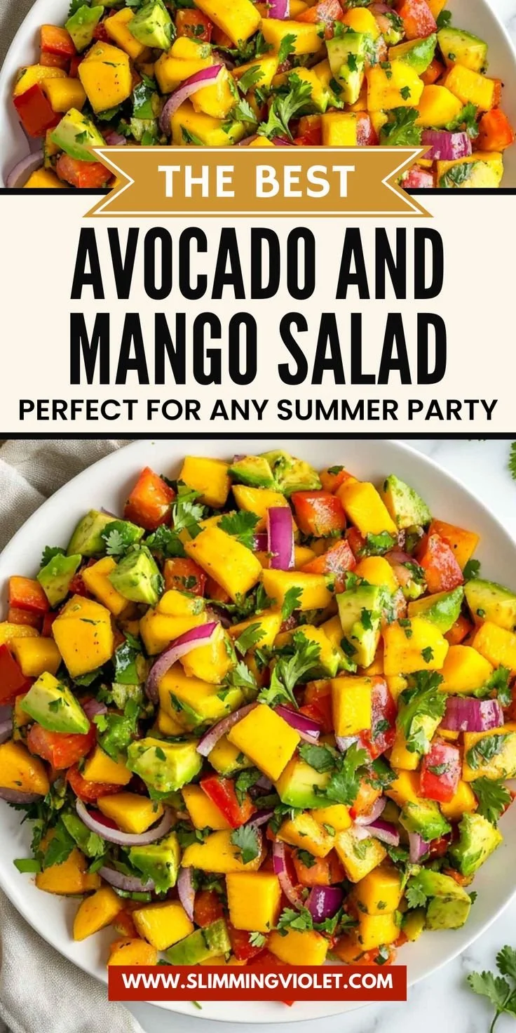Delicious avocado and mango salad with fresh ingredients