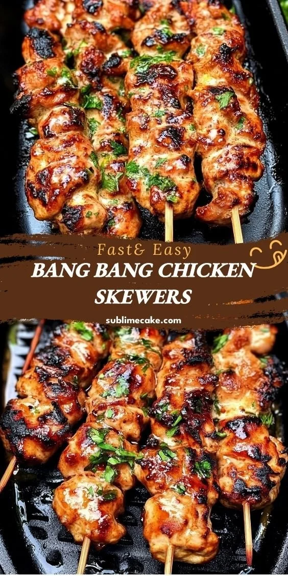 Delicious Bang Bang Chicken Skewers with a spicy sauce