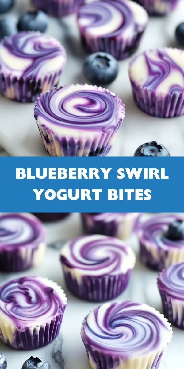 Blueberry Swirl Yogurt Bites, healthy snack with yogurt and blueberry flavor