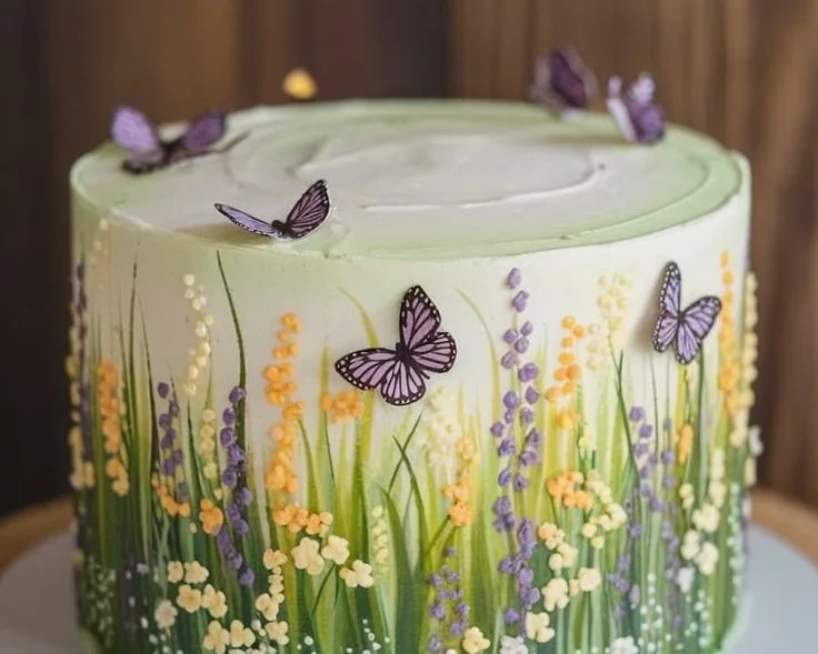 Delicious buttercream cake topped with creamy frosting and colorful sprinkles