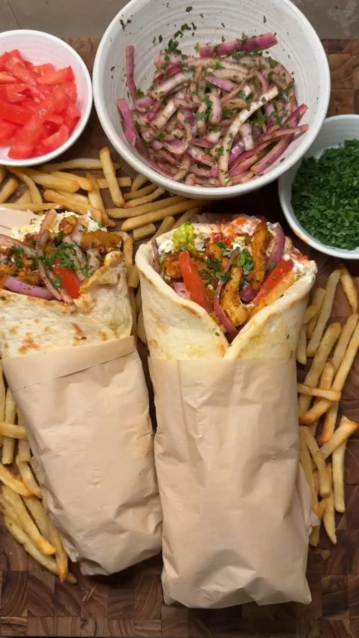 Chicken Shawarma Wrap filled with seasoned chicken and vegetables