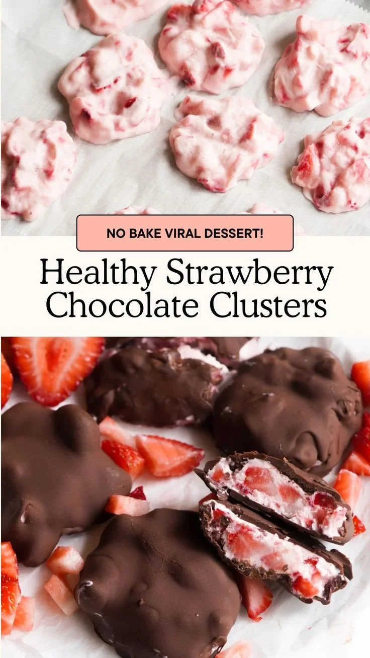 Homemade chocolate strawberry yogurt clusters ready to enjoy.