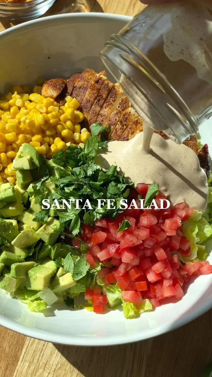Delicious Copycat Santa Fe Salad with Chicken, colorful and vibrant ingredients