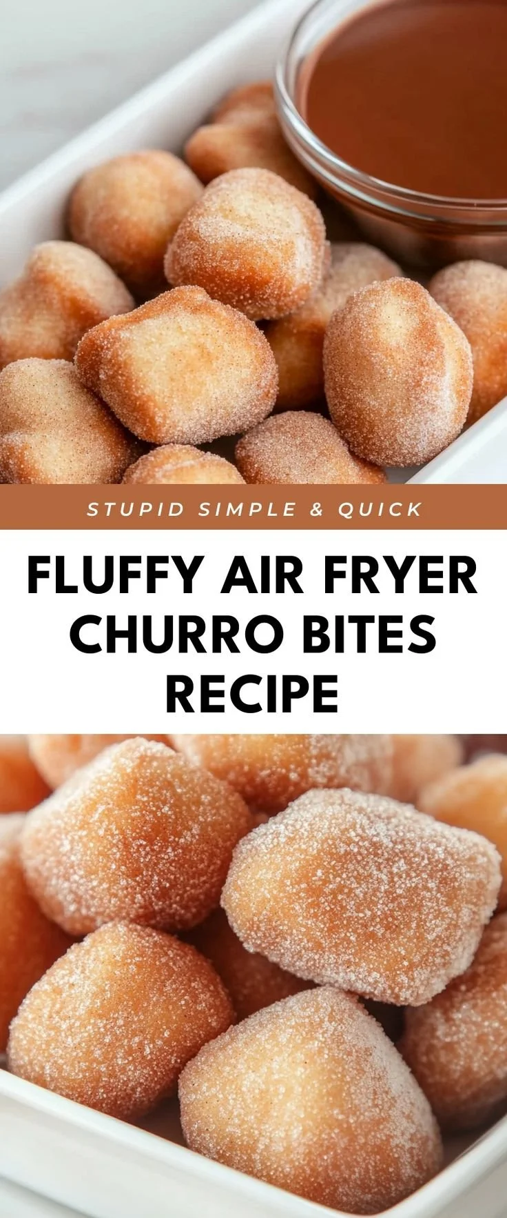 Crispy air fryer churro bites served on a plate with chocolate sauce