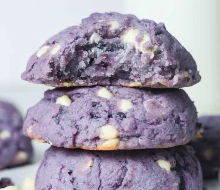 Plate of easy blueberry cookies fresh out of the oven