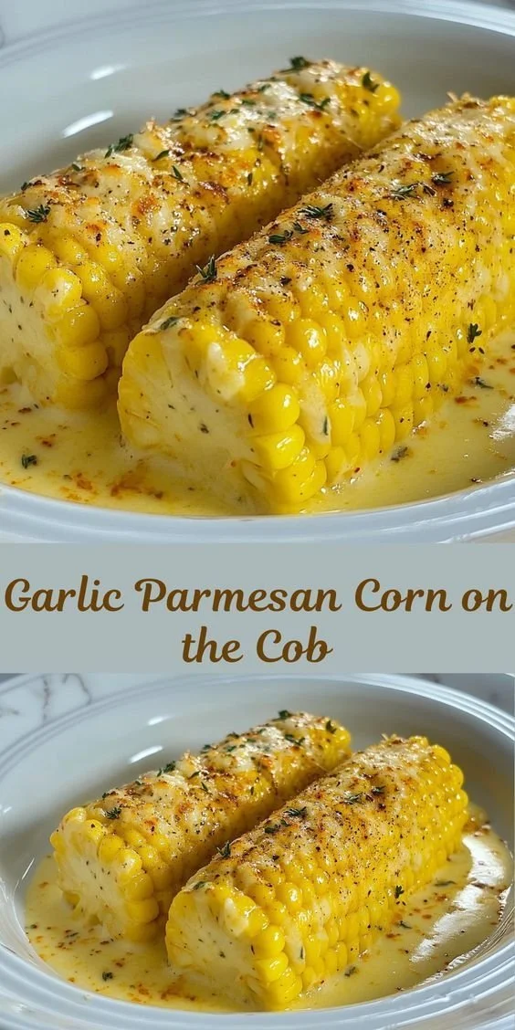 Garlic Parmesan Corn on the Cob garnished with fresh herbs