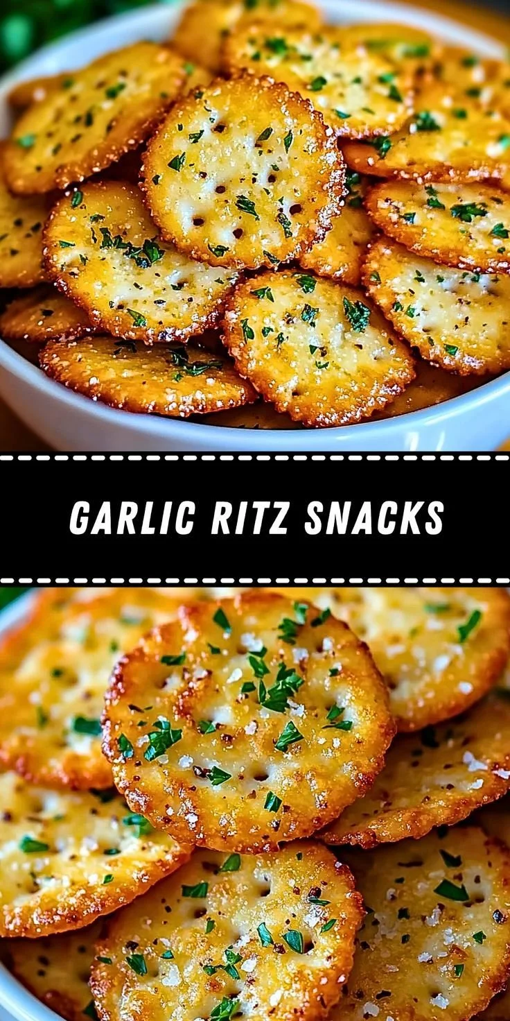 Delicious Garlic Ritz Snacks served in a bowl for snacking.