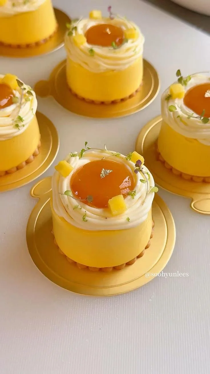 Mango Coconut Mousse with Mango-Passion Fruit Compote served in a glass