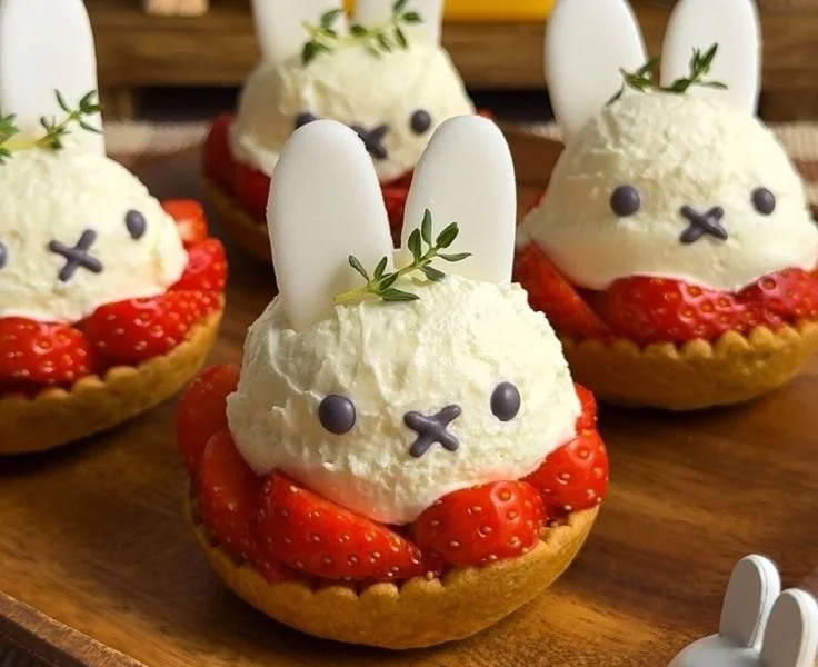 Miffy Strawberry Cheesecake Tartlets with fresh strawberries and creamy filling