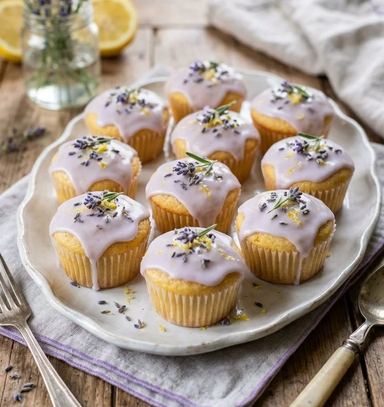 Mini lemon cakes with lavender glaze, a fresh and tasty dessert option