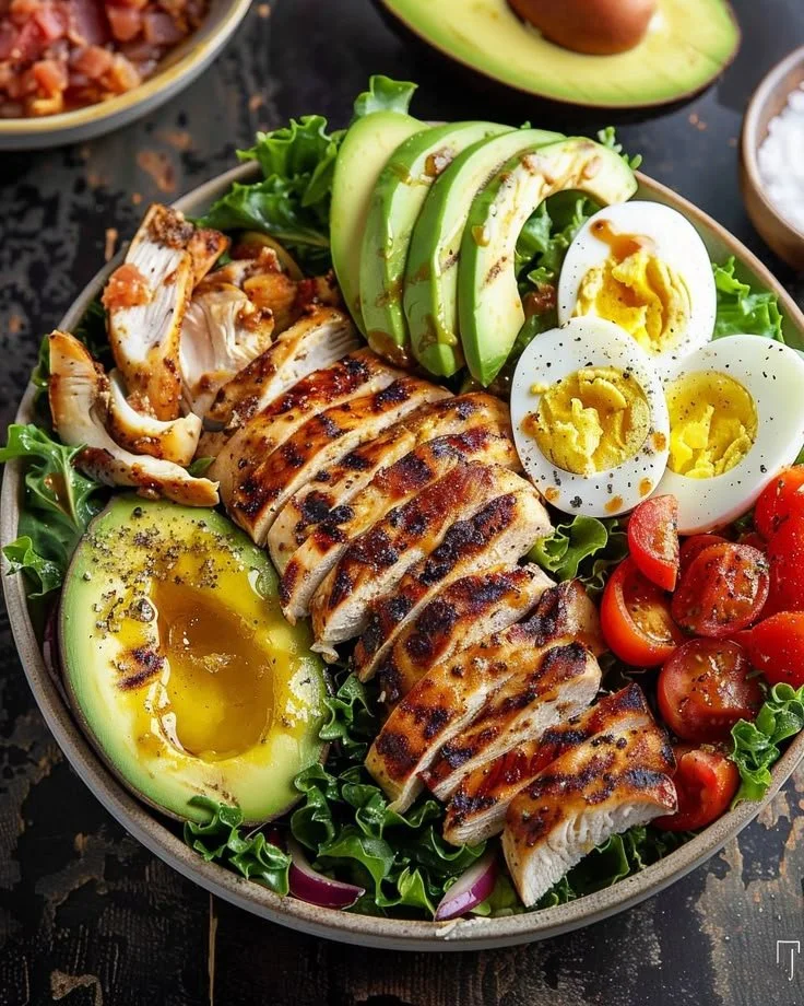 Paleo Grilled Chicken Cobb Salad with Honey Dijon Dressing 1 Paleo Grilled Chicken Cobb Salad with fresh ingredients and honey dijon dressing