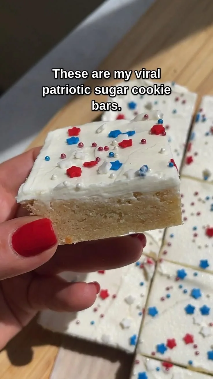Patriotic Sugar Cookie Bars with red, white, and blue decorations