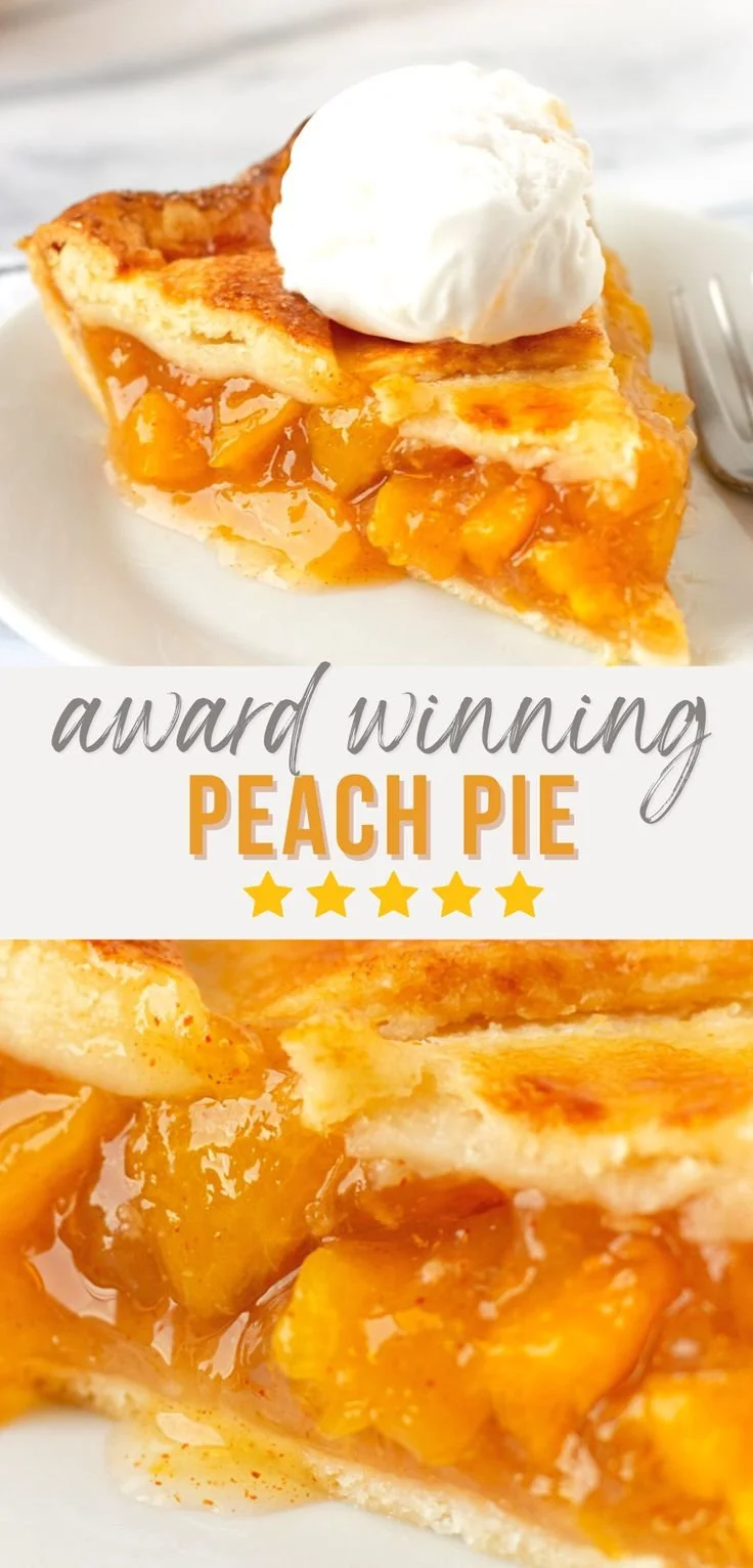 Delicious homemade peach pie with flaky crust and fresh peach filling
