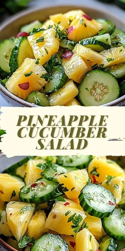 Pineapple Cucumber Salad 5 Colorful Pineapple Cucumber Salad with fresh ingredients and dressing.