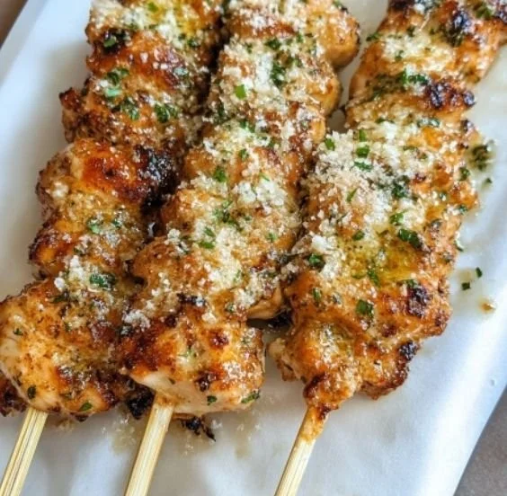 Delicious Ranch Garlic Parmesan Chicken Skewers ready to be served