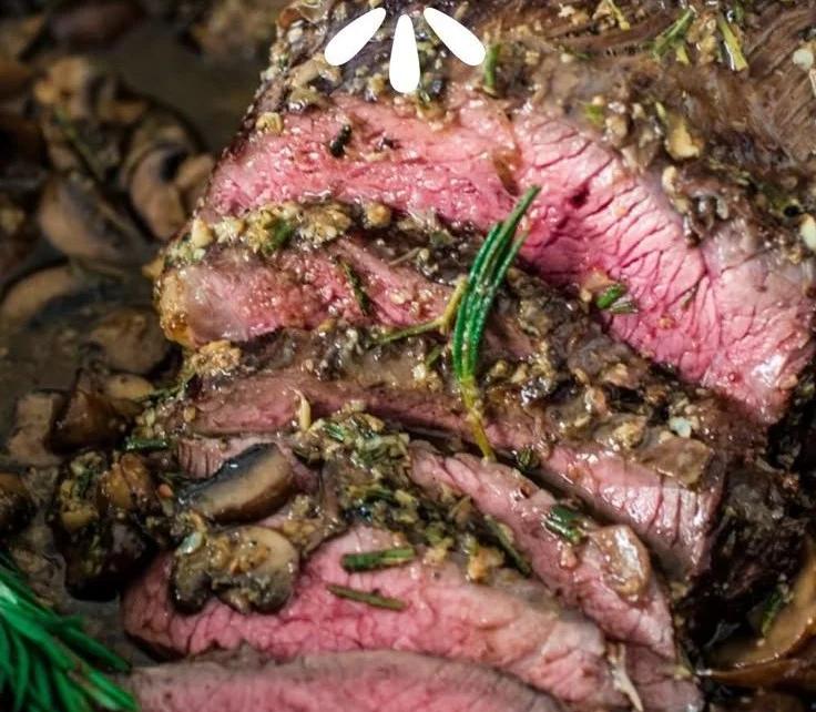 Rosemary and Garlic Roast Beef served with vegetables