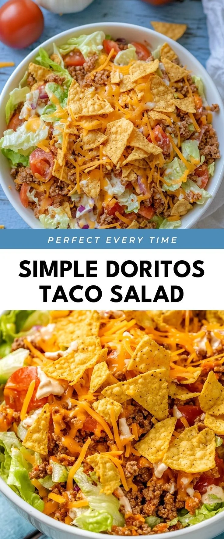 Colorful Simple Doritos Taco Salad with toppings and crunchy Doritos