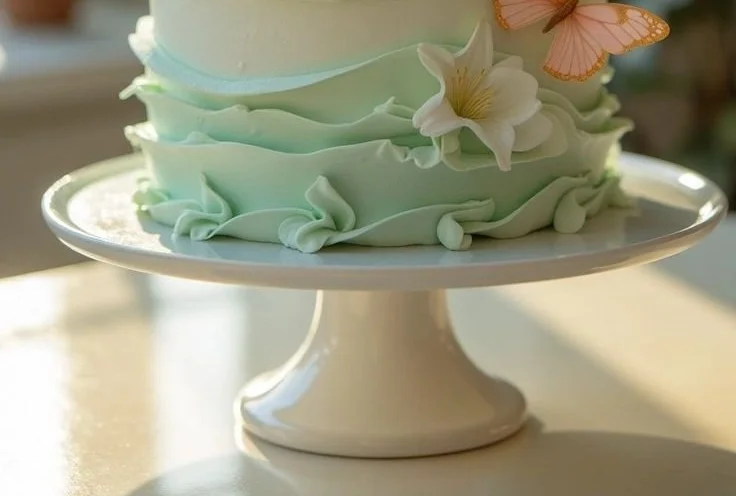 A colorful Spring Butterfly Cake decorated with edible flowers and butterflies.