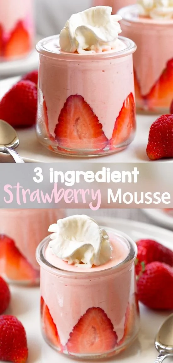 Delicious strawberry mousse dessert made without gelatin or whipped cream