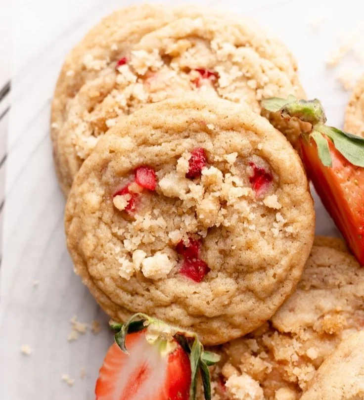 Strawberry Shortcake Cookies 10 Delicious Strawberry Shortcake Cookies on a decorative plate