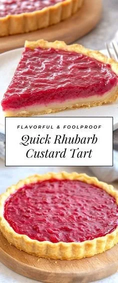 Sweet Rhubarb Custard Tart 1 Deliciously baked rhubarb custard tart with a golden crust and vibrant filling