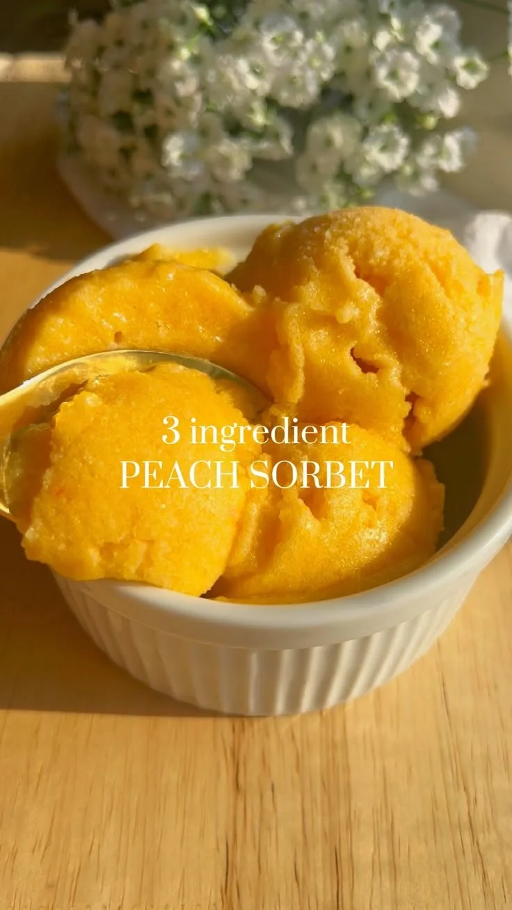 Delicious three-ingredient peach sorbet in a serving bowl