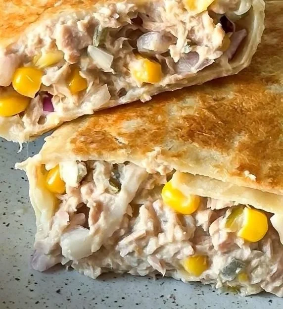 Delicious Tuna Melt Wrap with creamy tuna and melted cheese in a tortilla